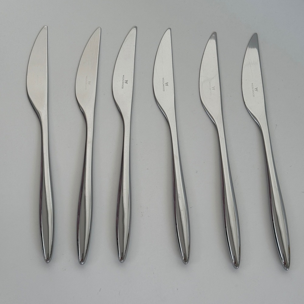 Set of 6 Wedgwood Metropolitan Stainless Dessert Knives Glossy Flatware 8 1/2"